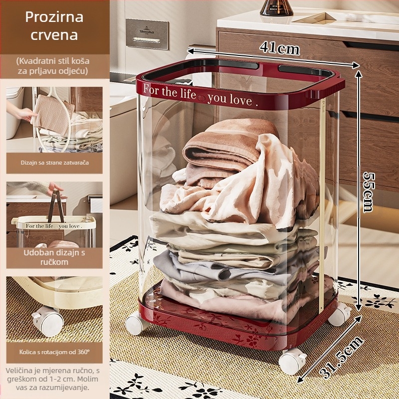 Sklopivi koš za pranje s kotačićima, plastični, mobilni organizator za kupaonicu