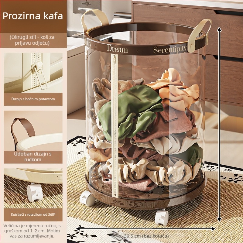 Sklopivi koš za pranje s kotačićima, plastični, mobilni organizator za kupaonicu