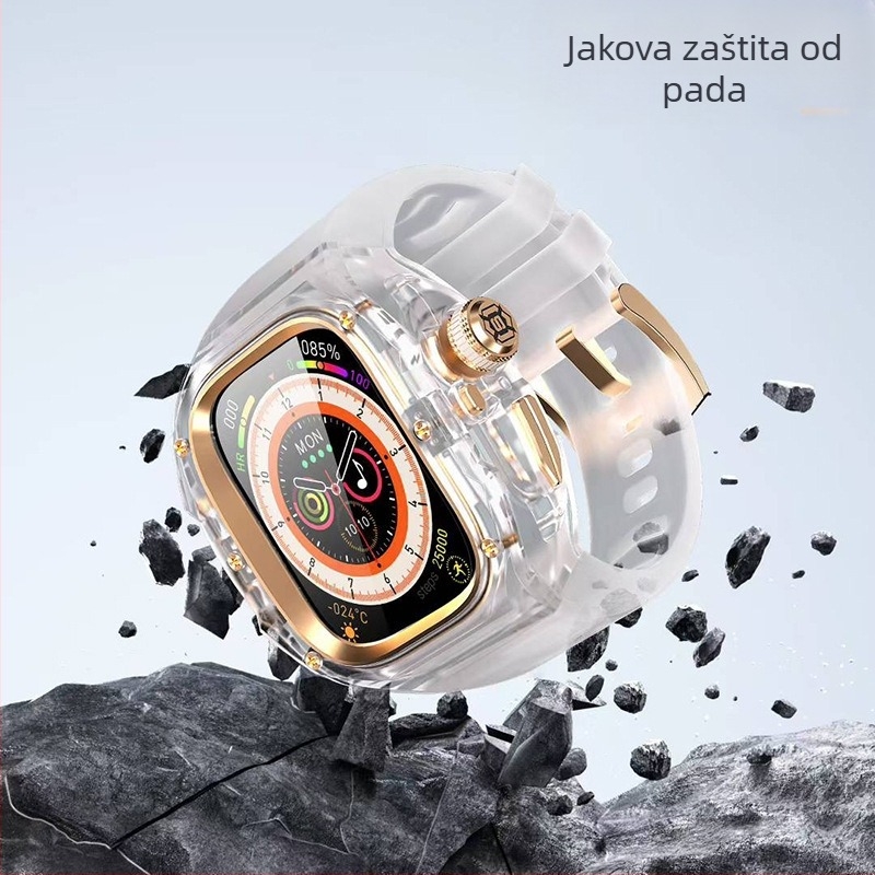 SHELLBOX Zaštitna futrola za Apple Watch Ultra – prozirni kristalni stil, zaštita od padova, kompatibilno s Ultra 1/2/3, Materijali: fluor guma, silikon, metal