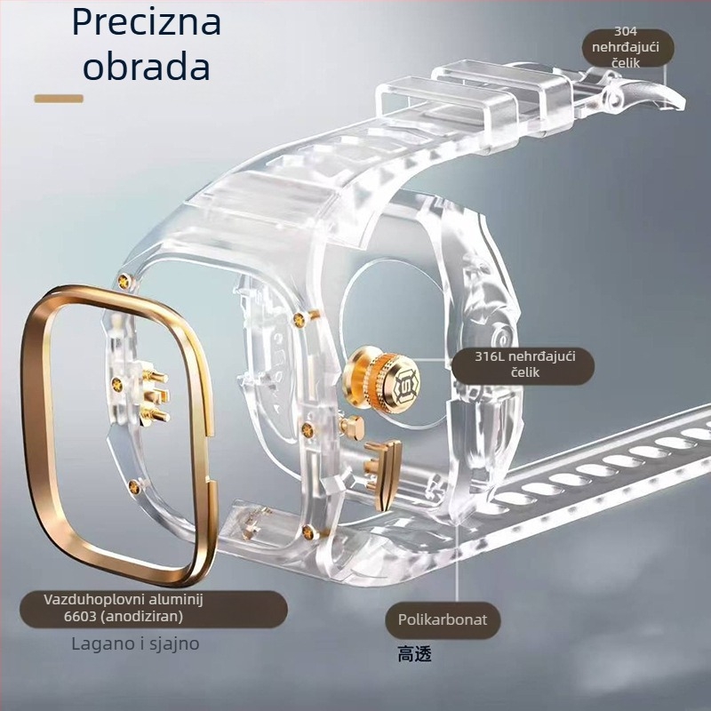 SHELLBOX Zaštitna futrola za Apple Watch Ultra – prozirni kristalni stil, zaštita od padova, kompatibilno s Ultra 1/2/3, Materijali: fluor guma, silikon, metal