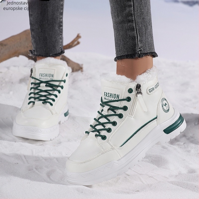 Ženske zimske pamučne cipele s umjetnim PU gornjim dijelom, okrugli vrh, niski potpetice 1-3 cm