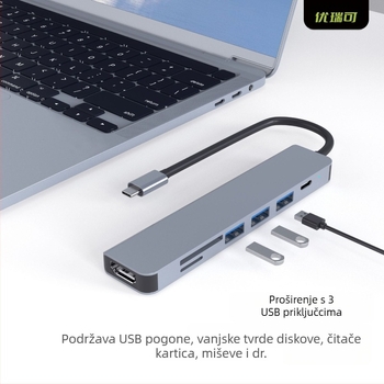 Type-C 7-u-1 docking stanica za prijenosno računalo, HDMI izlaz 4K/30Hz, USB hub s 3 priključcima, model UR-21