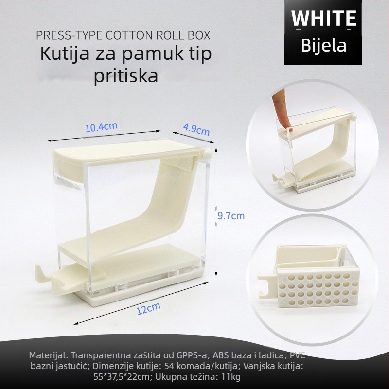 Kutija za vatu za dentalnu upotrebu, push tip, s poklopcem, od PP plastike, s tiskanim logom