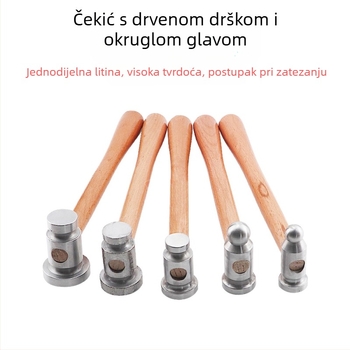 Drveni držač čekić s okruglom glavom, željezna ravna glava, ručno izrađeni alat za preradu metala (zlato i srebro)