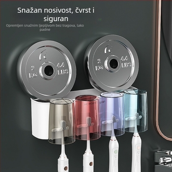 Zidni držač četkice za zube bez bušenja, s čašom za vodu za ispiranje i čašom za četkicu – kupaonica, organizator za parove