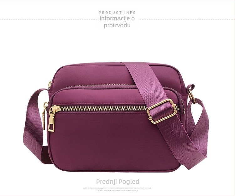 Ženska kompaktna kvadratna torbica za dnevnu upotrebu — gradski jednostavni stil, materijal Oxford tkanina, vodoravni kvadrati oblik, zatvarač, unutarnja džep sa zatvaračem.