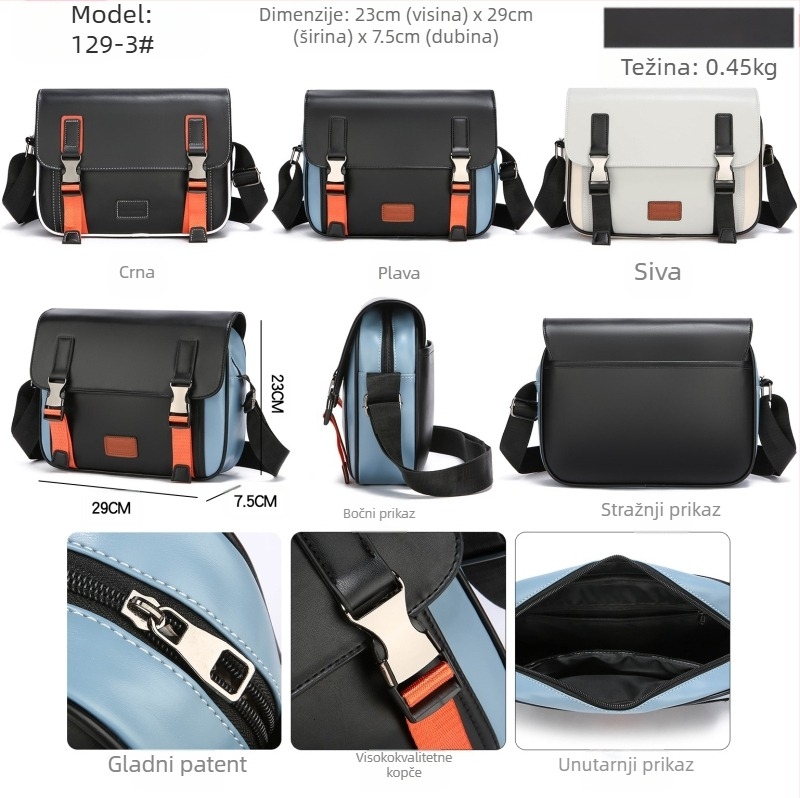 Muška crossbody torba u poslovnom stilu Elite – vanjska PU, podstava od poliestera, vodootporna, ultralagana, smanjenje tereta