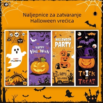 Pravokutna Halloween naljepnica za zatvaranje kutije – premazani papir, samoljepljiva, ljepilo na bazi topljivog otapala, bojano tiskanje, bez laminacije