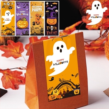Pravokutna Halloween naljepnica za zatvaranje kutije – premazani papir, samoljepljiva, ljepilo na bazi topljivog otapala, bojano tiskanje, bez laminacije