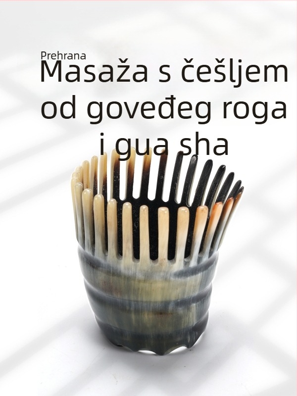 Četkica od prirodnog roga za masažu vlasišta, okrugli cilindar, fini zubi (Materijal: prirodni rog; Oblik: okrugli cilindar; Zubi: fini; Namjena: masaža vlasišta)
