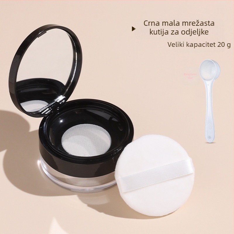 Kompaktna kutija za prašak papra, prijenosna, vodonepropusna, s elastnom mrežom i velikim kapacitetom.