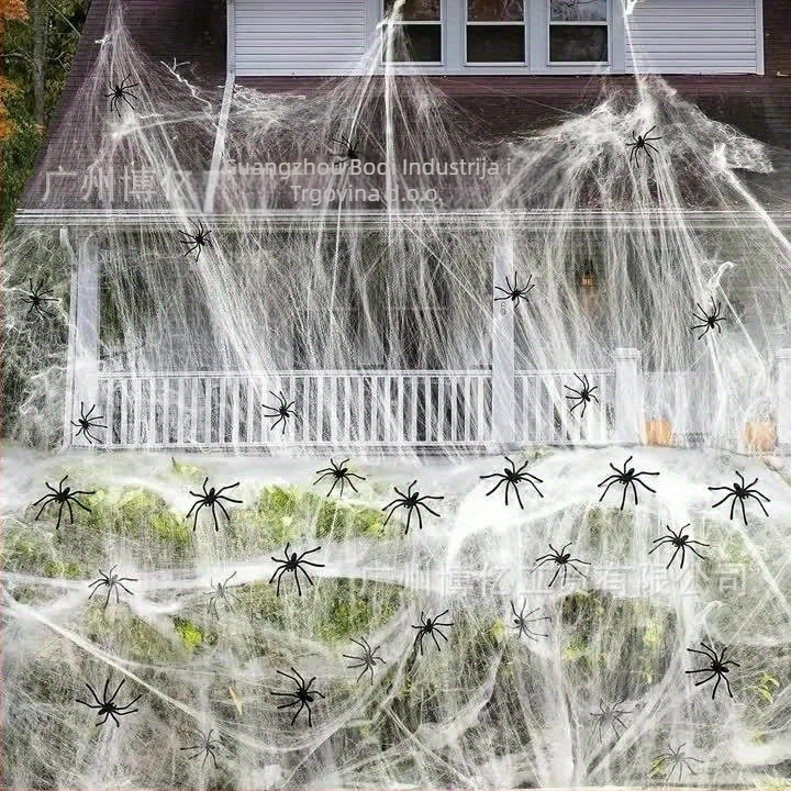 Halloween dekoracija paukove mreže s 10 lažnih paukova, superelastična plastična mreža, rekvizit za prostor