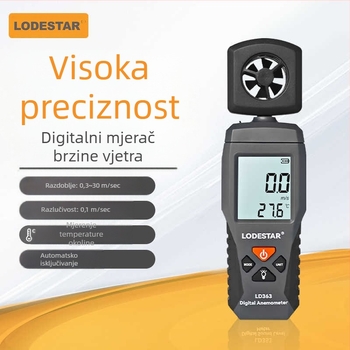 Digitalni ručni mini mjerač brzine vjetra s impelerom, mjerenje protoka zraka, model ST9606