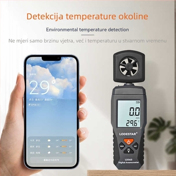 Digitalni ručni mini mjerač brzine vjetra s impelerom, mjerenje protoka zraka, model ST9606