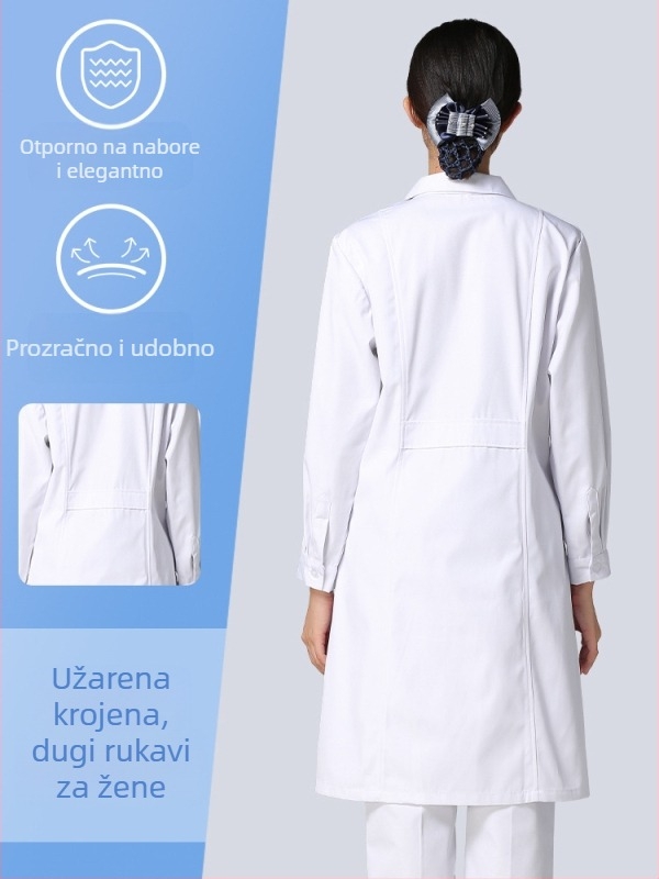 Muški liječnički kaput, dugi rukavi, s funkcijom anti-nabor, materijal od pamuk-mješavine, podstava od poliestera, radna odjeća za zdravstvenu skrbi