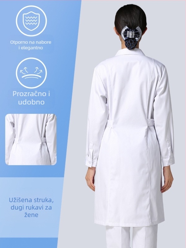 Muški liječnički kaput, dugi rukavi, s funkcijom anti-nabor, materijal od pamuk-mješavine, podstava od poliestera, radna odjeća za zdravstvenu skrbi