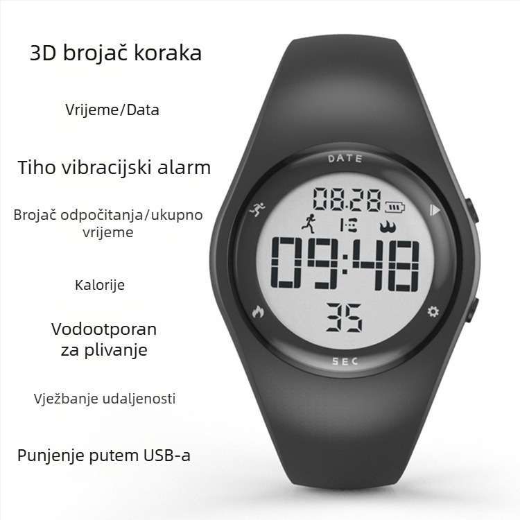 T5A Dječji digitalni sat – Alarm, Kronograf, Kalendar, Svjetsko vrijeme, Brojač koraka, 50 m vodootporan