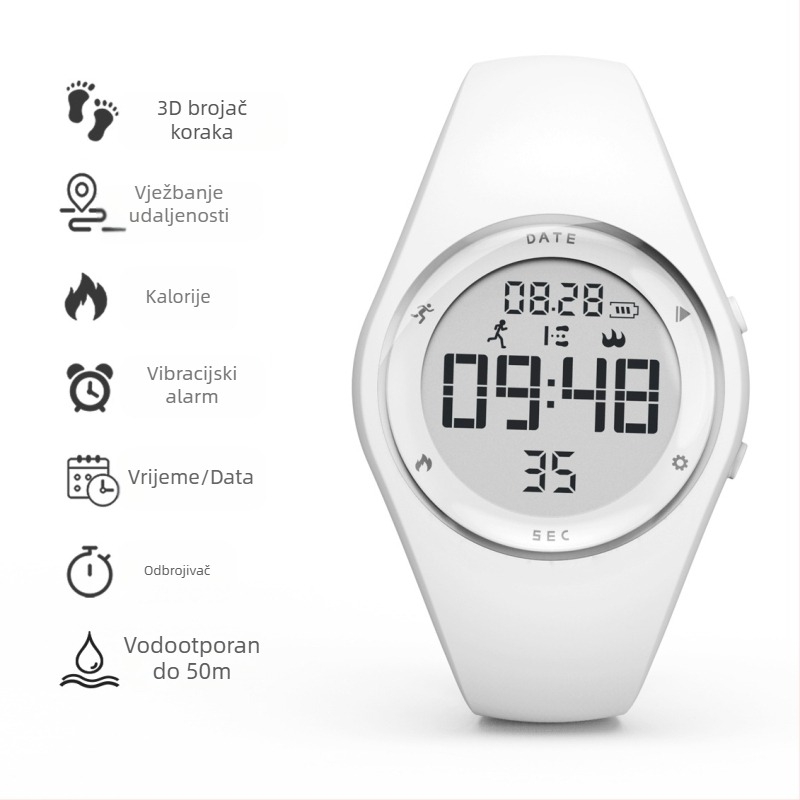 T5A Dječji digitalni sat – Alarm, Kronograf, Kalendar, Svjetsko vrijeme, Brojač koraka, 50 m vodootporan