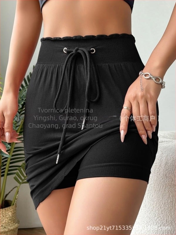 Suknja s visokim strukom i ugrađeni donji dio, jednostavan uzorak, najlon s elastanom, srednja duljina, elegantan stil