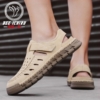 Muške Slip-On sandale s otvorenim prstom, nubuk koža na gornjem dijelu, gumena podstava, prozračna, protuklizna