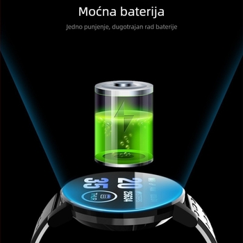 Pametna narukvica s mjerenjem otkucaja srca, krvnog tlaka, praćenjem sna, zasićenja krvi kisikom i brojanja koraka — silikonska traka, okrugli brojčanik