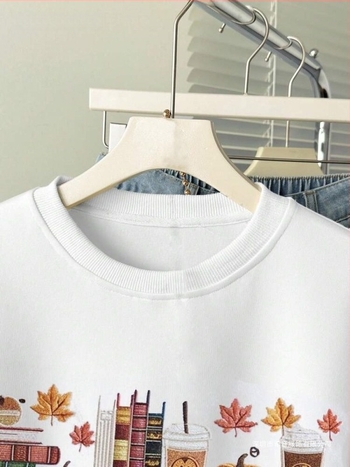 Lalippa Ženski hoodies pulover s izšivkom slova i tikvicom, Poliester 95%+, dugi rukavi, srednje debljine, japansko-korejski casual stil