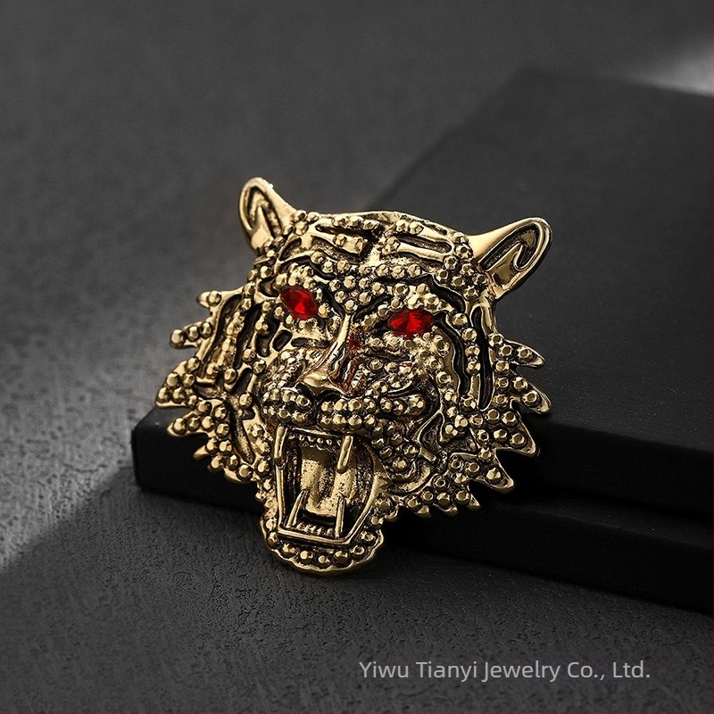 Broš s glavom tigra - legura cinka, elektroplatiranje, unisex dekoracija