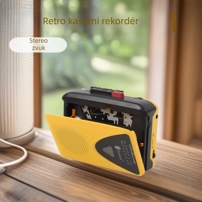 Nostalgijski stereo magnetofon za kazete s FM/AM radiom i vanjskim zvučnikom, model TON009B; dvopojasni AM/FM; stereo zvuk; napon 5V; snaga 5W.