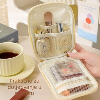 Kozmetička torbica s vertikalnim kvadratnim oblikom, mrežasti unutarnji pretinac, poliester, zatvarač