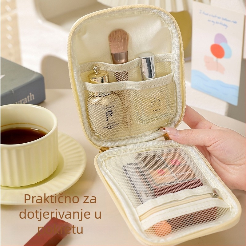 Kozmetička torbica s vertikalnim kvadratnim oblikom, mrežasti unutarnji pretinac, poliester, zatvarač