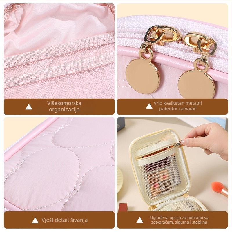 Kozmetička torbica s vertikalnim kvadratnim oblikom, mrežasti unutarnji pretinac, poliester, zatvarač