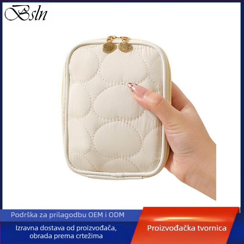 Kozmetička torbica s vertikalnim kvadratnim oblikom, mrežasti unutarnji pretinac, poliester, zatvarač