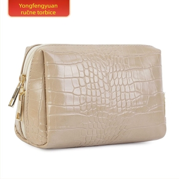 Make-up torbica od PU kože s uzorkom krokodila, vodootporna, podstava od poliestera, unisex