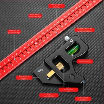 Kombinirani kvadratni mjerač za drvoobradu – pomični kutni mjerač, 600 g