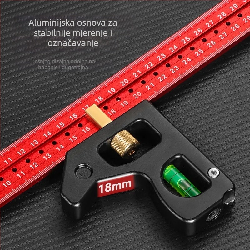 Kombinirani kvadratni mjerač za drvoobradu – pomični kutni mjerač, 600 g