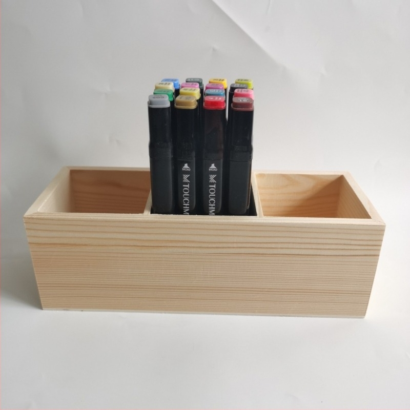 Kutija za pohranu markera s tri pretinca, drveni kvadratni stolni organizator, model MK-3