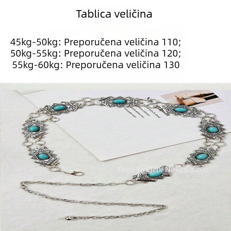 Metalni kaiš za struk s retro stilom, s ukrašenim elementima i zatvaranjem tipa lobster, proljeće 2023