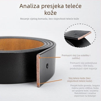 Muški kožni kaiš od dvostruke kože, embossirana površina, automatska kopča od legure