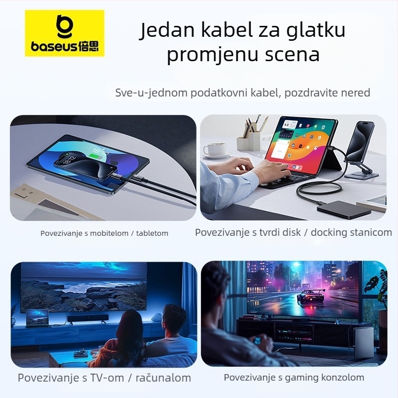 Baseus USB-C na USB-C kabel za brzo punjenje, 1,5 m, 100 W, cinkova legura