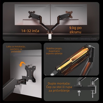 Dvostrani stalak za monitore s integriranim nosačem i teleskopskim podiznim rukohvatom | Materijal: aluminijska legura + hladno valjani čelik | Marka: Sance | Model: Dual screen integrated bracket m33