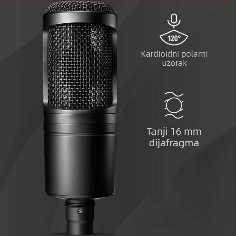 AT2020 kondenzatorski mikrofon, žični, veliki dijafragma, kardioidni / superkardioidni, phantom napajanje 48V