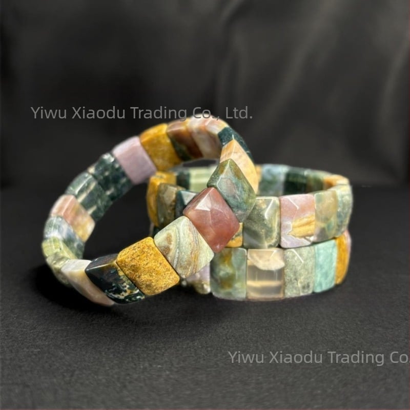 Narukvica od prirodnog sjenčastog ahata – unisex, lagani luksuz, romboidni oblik, polirani završetak