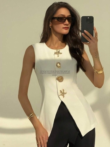 Ženska V-dekolte vest, ultra kratka duljina ≤40 cm, poliester 95%+, uska silueta, elegantan stil, proljeće 2025