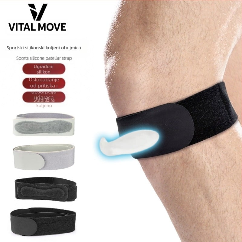 Kolenj zaštita s ugrađenom silikonskom apsorpcijom udara, podesiva, za košarku i planinarenje; materijali: Lycra, poliester, SBR, silikon