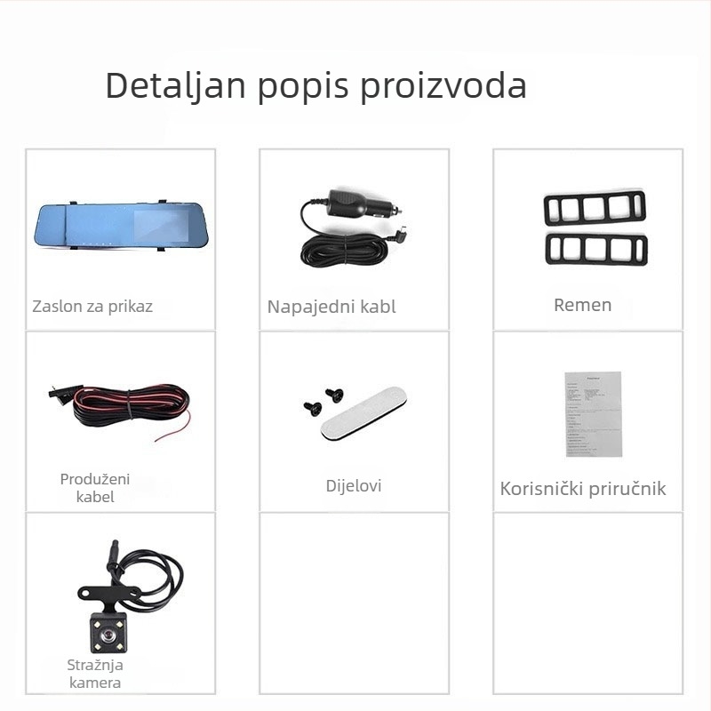 Kamera za retrovizor automobila – 1080p noćno snimanje, dvostruki zapis, 140° široki kut, pohrana na TF karticu