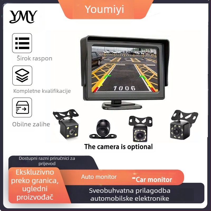 Auto zaslon za retrovizor s kamerom, TN zaslon, rezolucija 480P-720P, AV ulaz, univerzalna kompatibilnost