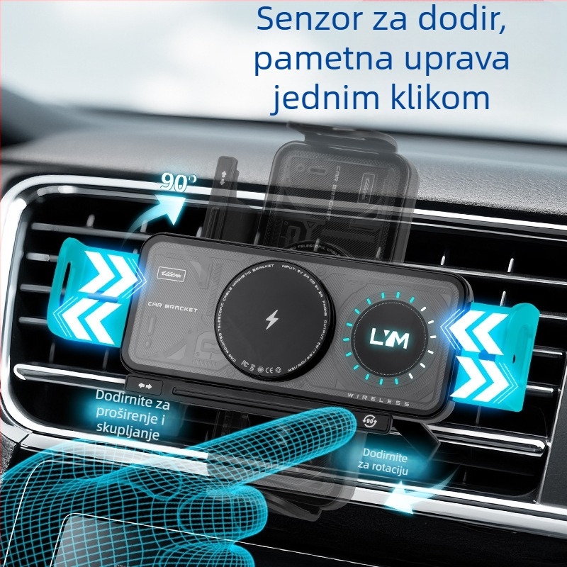 Sklopivi držač za telefon u automobilu s bežičnim brzom punjenjem - 7,5 W, montaža na otvor zraka (snap-on), model X07, univerzalna kompatibilnost