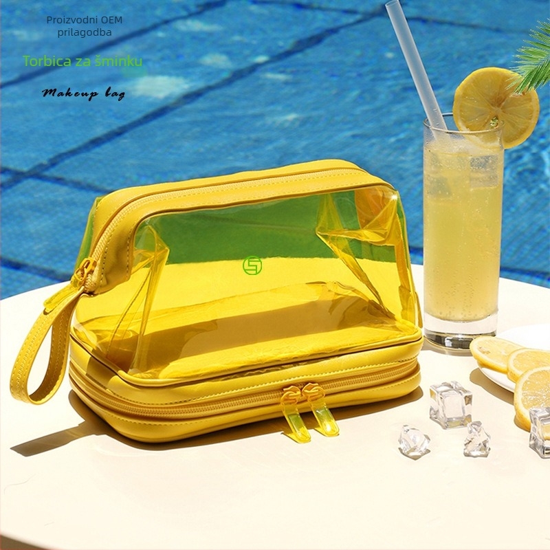 Kozmetička torbica od PVC-a s laminiranom unutrašnjošću i zatvaračem na zip, poliester tkanina, vodoravni kvadratni oblik, stil mini kvadrata
