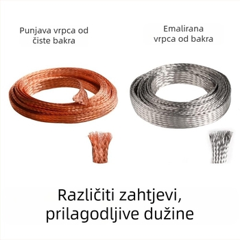 Bakreni pleteni vod za uzemljenje (Materijal: čisto bakar ili bakar premaz cinkom; Model: pleteni pojas; Duljina: po narudžbi; Prilagodba: Da; Primjena: automobilske kabelske instalacije, laboratoriji, data centri, elektronicka oprema, EMI zaštita za svemi