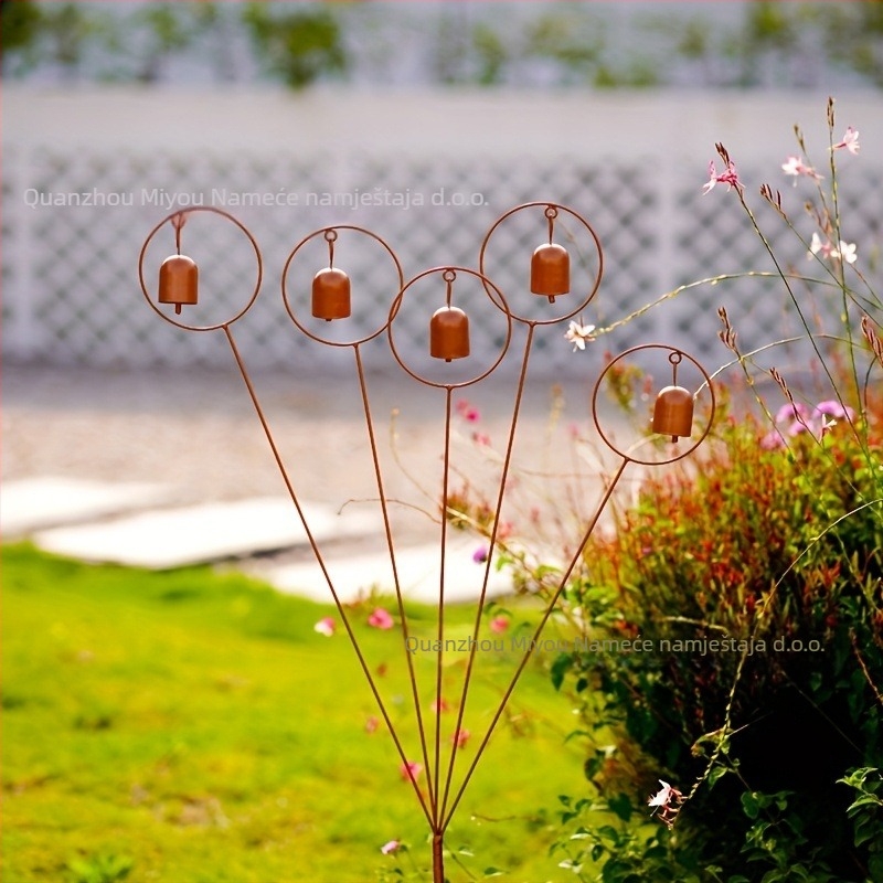 Vintage metalni ukras za vrt — 5 zvončića na stalkovima, pogodna za unutarnje i vanjske prostore, minimalistički metalni dizajn